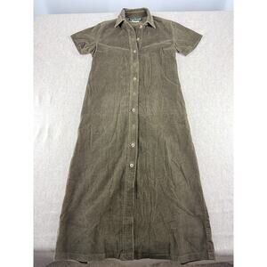 Vintage Harve Bernard Olive Green Corduroy Shirt Dress